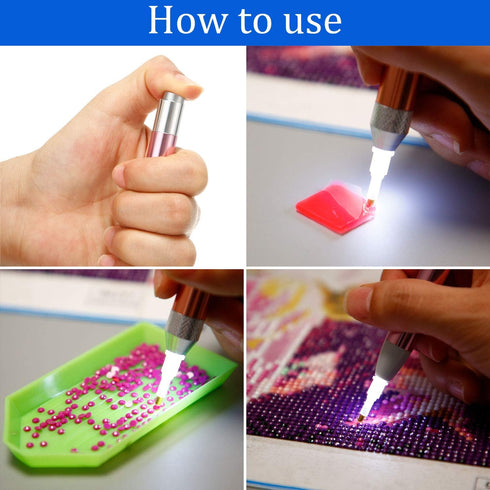 Maitys 4 Pcs LED Diamond Painting Drill Pen 5D Luminous Diamond Painting Accessories with 20 Clay Glue Paint, 9 Pen Heads(Pink, Gold, Blue, Red)...