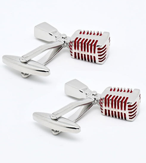 Silver Singer's Microphone Men's Cufflinks In Gift Case Novelty Stand Microphone Cufflinks for Men Jewelry for Wedding Party Business Birthday Ann...