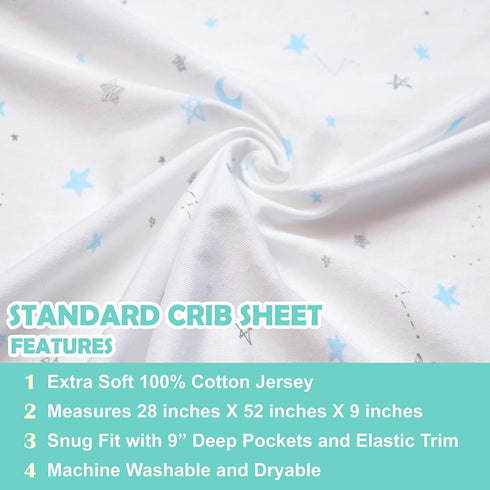 American Baby Company 100% Natural Cotton Fitted Crib Sheet 52" x 28" - Soft, Breathable, Hypoallergenic & Gentle Toddler Bed Sheet, Blue Stars an...