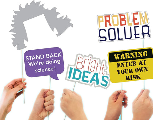 12Pcs Science Photo Booth Props with Stick Mad Scientist Selfie Props Chemistry Laboratory Party Supplies Boy Girl First 1st Bday Baby Shower...