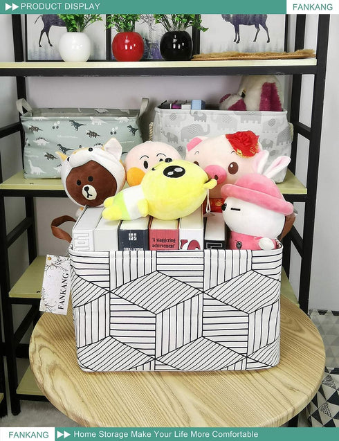 FANKANG Storage Basket,Nursery Hamper Canvas Laundry Basket Foldable with Waterproof PE Coating Storage, Office, Bedroom, Clothes,Toys (L, REC-Dia...