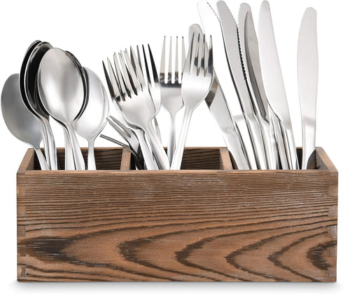 Wooden Silverware Organizer, 3 Spacious Compartments Cooking Spatula Holder, Silverware Storage Kitchen Utensil Flatware Caddy...
