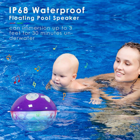 Floating Pool Speakers with Colorful Lights, Bluetooth Wireless Pool Speaker Floatable IP68 Waterproof, Built-in Mic, Crystal Clear Sound Pool Spe...