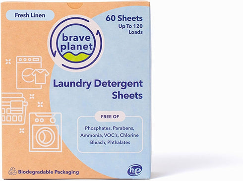 Brave Planet Laundry Detergent Sheets Fresh Linen– Eco-Friendly Removes Dirt, Stains and Odors – Cruelty-Free Vegan Sheets for All Types of Fabric...