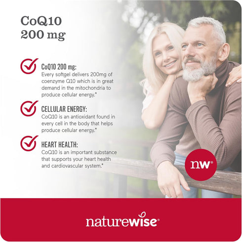 NatureWise CoQ10 200mg Softgels, High Potency CoQ10 200mg Ubiquinone - Antioxidant for Heart Health + Energy, Coenzyme Q10 Supplements - Vegan, No...
