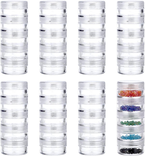 Hipiwe 8 Sets 5 Layers Clear Plastic Round Storage Jars Jewelry Bead Storage Containers Small Travel Sample Jar Pots for Sewing Sewing Pills Nail ...