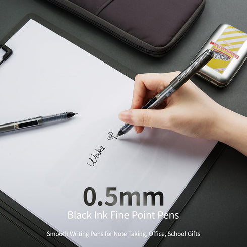 M&G 8 Pcs Fine Point Pen Liquid Rollerball Pens, 0.5mm Black Ink Pens Ultra Fine Point Pens Smooth Writing for Note Taking, Office School Supplies...