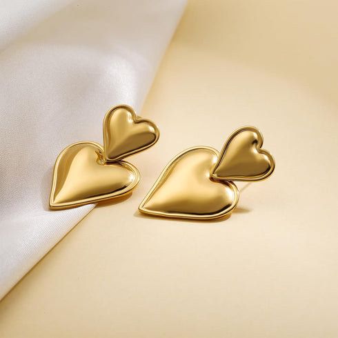 Apsvo Chunky Gold Heart Earrings for Women, Lightweight Drop Earrings Dangle Double Heart Earrings Gold Plated Earrings Fashion Trendy Jewelry...