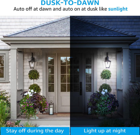 TORCHSTAR Dusk to Dawn Light Bulbs Outdoor, Sensor A19 LED Light Bulb, Auto on/off Photocell Automatic for Outdoor Lighting, 5000K, Pack of 4...