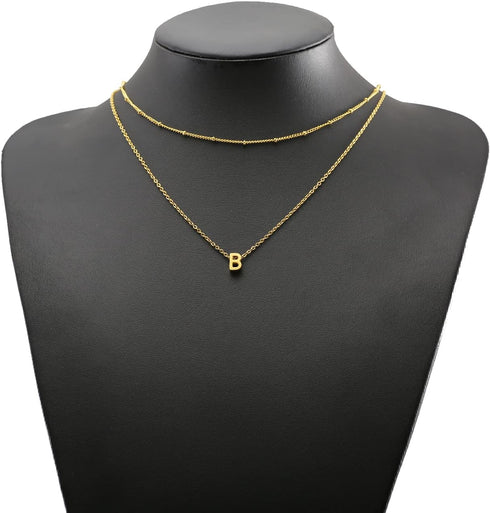 MOMOL Layered Initial Necklace for Women 18K Gold Plated Stainless Steel Layering Beaded Choker Necklace Personalized Tiny Letters Name Necklace...