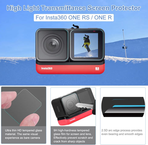 Sticky Lens Guards + Screen Protector for Insta360 ONE RS / Insta360 ONE R, 2 Set Twin Screen Protector Tempered Glass Film Lens Cover Accessories...