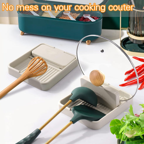 AIERSA Spoon Rest with Lid Holder for Stove Top (2 Pack) Spatula Ladle Pot Lid Utensil Rest for Countertop,Kitchen Gadgets Accessories for Cooking...