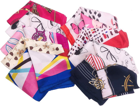 10PCS Women's Fashion Small Square Neck Scarf Satin Scarf Mixed Neck Head Scarf Neckerchief Mixed Pattern & Colors Fashion Accessory Set 19.7" x 1...