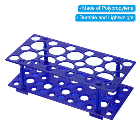 PATIKIL 50 Wells Tube Rack, 1 Set Vial Rack Double Layer Multifunction Centrifuge Tube Holder for Microcentrifuge Tubes 10/15/50ml, Blue,Orange...