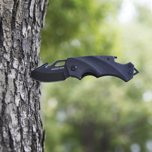 Mossy Oak Mini Folding Pocket Knife, 2.5-inch Stainless Steel Drop Point Blade - G10 Handle EDC Multifunction Tool with Bottle Opener and Glass Br...