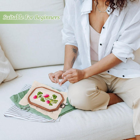 Craftdady 2 Sets Flower Patterns Hand Embroidery Kit Spring Plants Embroidery Starter Kit with Resin Embroidery Hoop Floss Fabric Instruction for ...