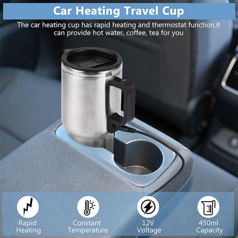 GOTOTOP Car Heating Cup 12V 450ML Electric Car Kettle Portable Stainless Steel Cigarette Lighter Heating Drinking Cup Heated Travel Mug Electric T...