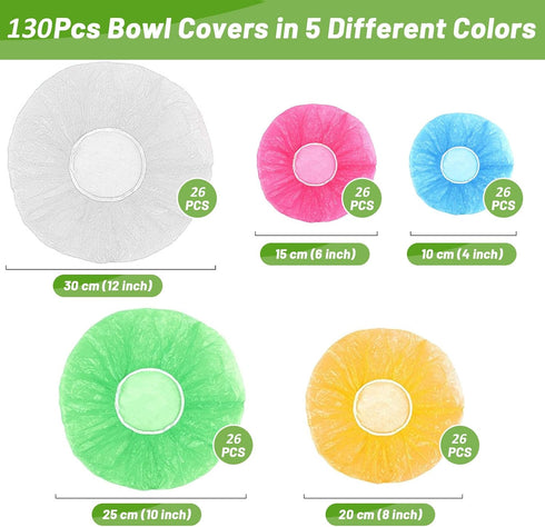 130Pcs Reusable Elastic Food Bowl Storage Covers, Sublaga Bowl Covers, Variety of 5 Translucent Stretchable Sizes and Colorful Dish Plate Covers, ...