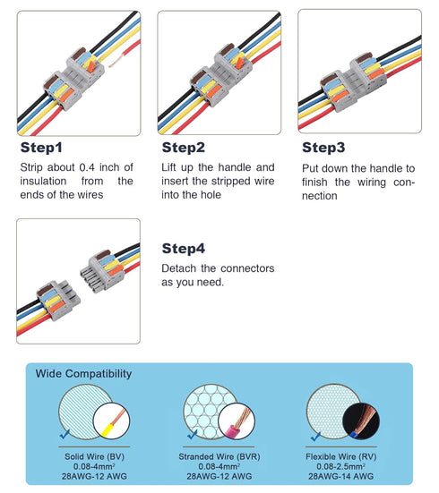 8 Pcs Pluggable Wire Connectors for AWG 24-12, Hand Protecting 4 Conductor Push-in Lever Wire Connectors, Reusable Electrical Connectors, Wire Spl...