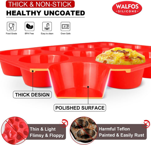 Walfos Muffin Pan Set - 12 Cups Regular Silicone Cupcake Pan, Non-stick and BPA Free, Great for Making Muffin Cakes, Tart, Fat Bombs - Dishwasher ...