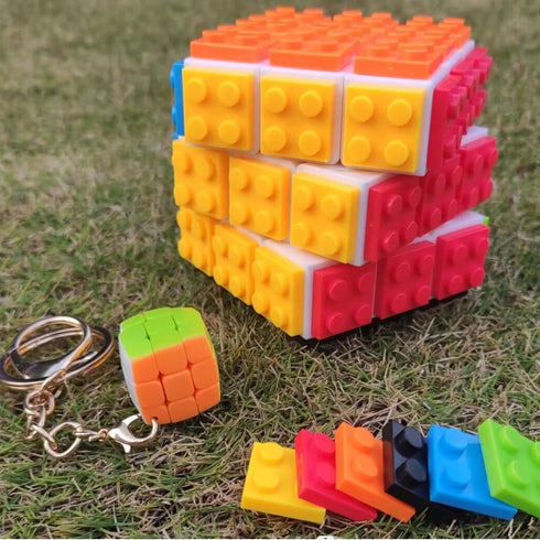Speed Cube 3x3 with Building Blocks, Mini Cube 3x3 Included, Smooth Magic Cube Puzzle Cube Toy Gift for Kids & Adults (White Brick Cube + Mini Cub...