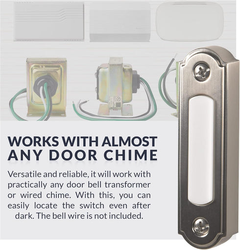 Newhouse Hardware LED Lighted Metal Door Chime Push Button (Satin Nickel) | Surface Mount Lighted Door Bell Button | Replacement Wired Doorbell Bu...