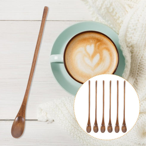 Operitacx 6 Pcs Wooden Spoons, Long Handle Wooden Mixing Spoons Bulk, Long Spoon Tea Spoons For Honey Spoon Mixing Stirring Eating Cooking...
