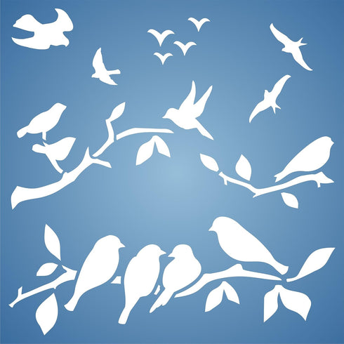 Birds on Branches Stencil, 10 x 10 inch (L) - Bird Branch Silhouette Stencils for Painting Template...
