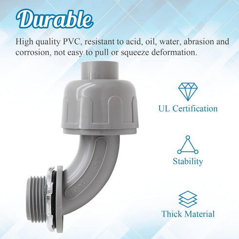 3/4 Inch NPT Liquid Tight Connector 90 Degree Nonmetallic Electrical PVC Conduit Connector Fitting(6Pcs)...