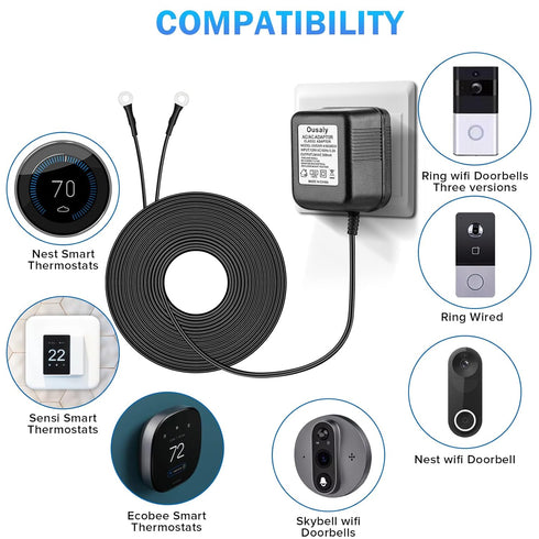 24 Volt 500MA Transformer C Wire Adapter Doorbell Transformer Competible with 16-24Volt All Versions of Ring Doorbell and Thermostat for Nest Ecob...