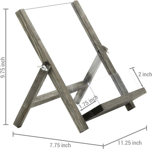 MyGift Wood Cookbook Stand for Kitchen, Vintage Gray and Clear Acrylic Cookbook Recipe Tablet Holder/Book and Magazine Display Rack with Kickstand...