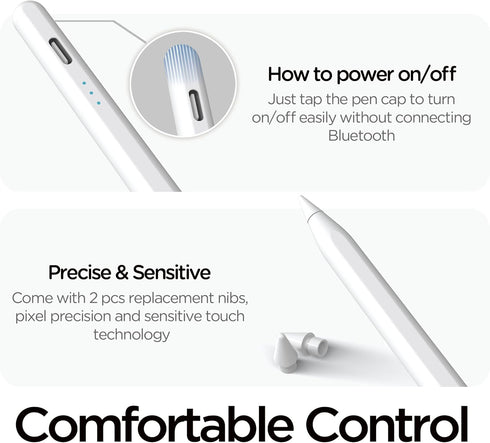 Stylus Pen for Touch Screens with 2 Replacement Tips, Tilt Sensitivity & Palm Rejection Pencil Compatible with iPhone/iPad/Samsung/Android/Tablet ...