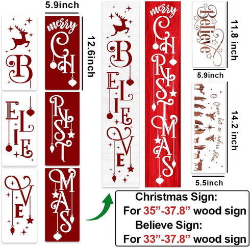 Christmas Stencils for Painting on Wood Holiday Christmas Stencil Large Believe Xmas Painting Stencils for Wall Porch Glass Wood Fabric...