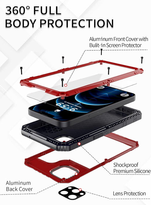 Unitedtime for iPhone 12 Pro Max Case Waterproof with Built-in Screen Protector Full Body Rugged Hard Silicone, Military Grade Shockproof Dustproo...