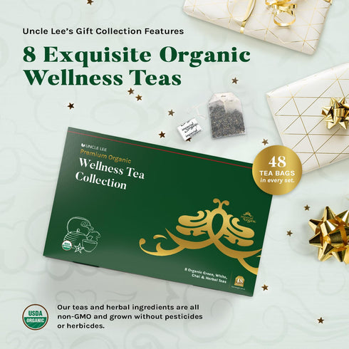Uncle Lee’s Organic Tea Variety Gift Set – Wellness Collection with 8 Teas (6 Bags Each) in a Premium Gift Box, 3.3 Oz...