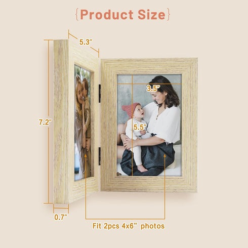 Golden State Art, 4x6 Double Picture Frame Vertical Hinged Photo Frame 2 Opening Folding Family Frames Collage, with Real Glass (4x6, Beige, 1-Pac...