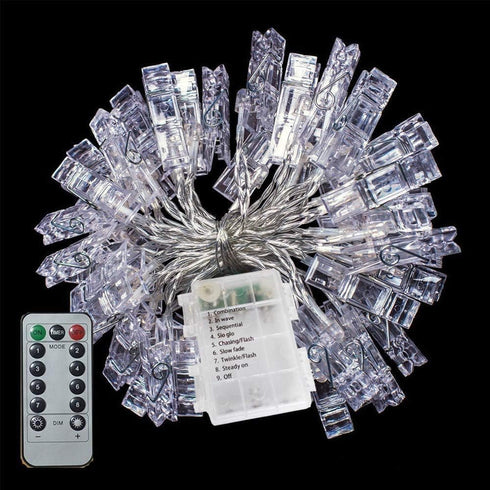 Dimmable 50 Battery-Powered Photo String Lights with Remote Control for Hanging Pictures, Cards, Memos - Warm White...