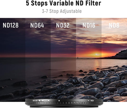 NEEWER 52mm Variable ND Filter ND8-ND128 Camera Lens Filter (3-7 Stop) No X Cross Neutral Density Ultra-Slim HD Filter with 30 Multi-Layer Nano Co...