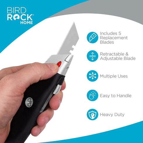 INTERNET'S BEST Premium Utility Knife Set | Retractable Box Cutter with Rubber Handle | Heavy-Duty Cutting for Cardboard, Carpet, Plastic | Retrac...