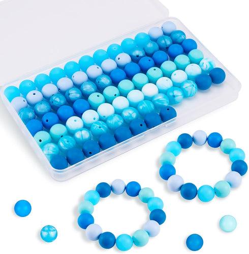 80Pcs Blue Silicone Focal Beads 15mm Round Ball Beads Chunky Kandi Beads Spacer Pen Beads for Crafts DIY Beadable Pens Keychain Bracelets Jewelry ...