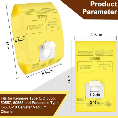 Vacuum Cleaner Bags Replacement for Kenmore Canister Type C/Q 5055, 50557, 50558 and Pana·sonic Type C-5 Vacuums, 12 Pack High-Efficiency Replacem...