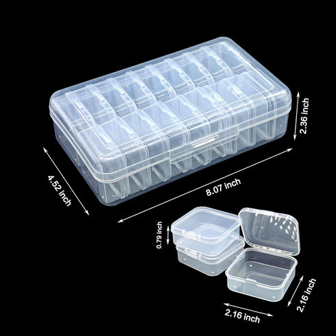 Small Bead Organizer Boxes, 19 Pieces Plastic Storage Cases Mini Clear Bead Storage Containers Transparent Boxes with Hinged Lids for Jewelry Maki...