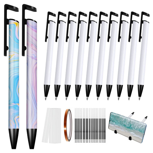10 Pack Sublimation Pens blank, Heat Transfer Pen bulk with Heat Resistant Tape & Shrink Wrap & Replacement Ballpoint Refill for Sublimation DIY O...