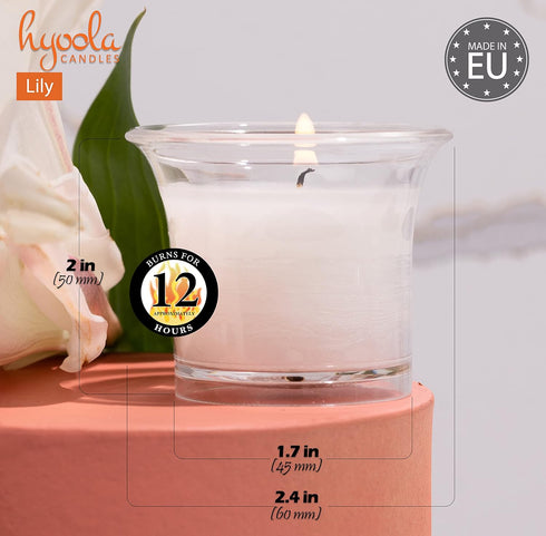 HYOOLA Clear Cup Scented Votive Candles - Lily - 12 Hour Burn Time - 4 Pack - European Made...