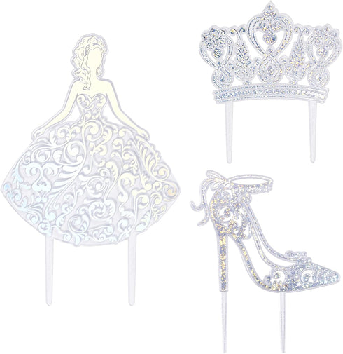 DecoPac Quinceanera Cake Topper, Glitter Cake Topper, Silver Cake Decoration, 3 Piece Set...