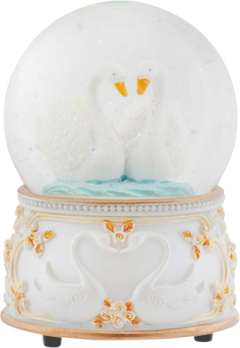 Elanze Designs Graceful White Revolving Swan 100MM Sturdy Wind Up Musical Glitter Water Snow Globe Tabletop Dresser Nightstand Figurine Decoration...