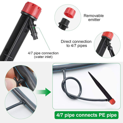 Kalolary 20PCS Drip Emitters for Irrigation, 1/4 Inch Drip Irrigation Emitters Parts 360 Degree Adjustable Water Flow Sprayer with Stake for 4/7mm...