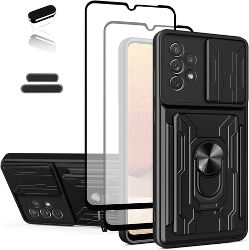 LMDAMZ Wallet Case for Samsung Galaxy A23, Credit Card Slot Sliding Door Hide Portable Design, Heavy Duty Double Layer Hybrid Cushioned Rubber Bum...