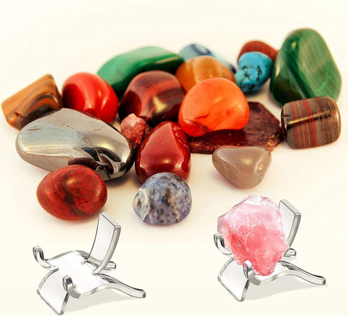 40 Pieces Acrylic Display Holder Clear Display Easel Stands Pedestal Small Collectibles Display Stands for Displaying Crystal Geodes Rock Mineral ...