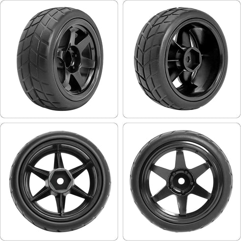 RC Station RC Drift Wheels and Tires Tyres 1/10 1/16 RC Wheels Preglued 4PCS 12mm Hex RC Wheels and Tires Tyres OD 2.58" with Foam Inserts for Tra...